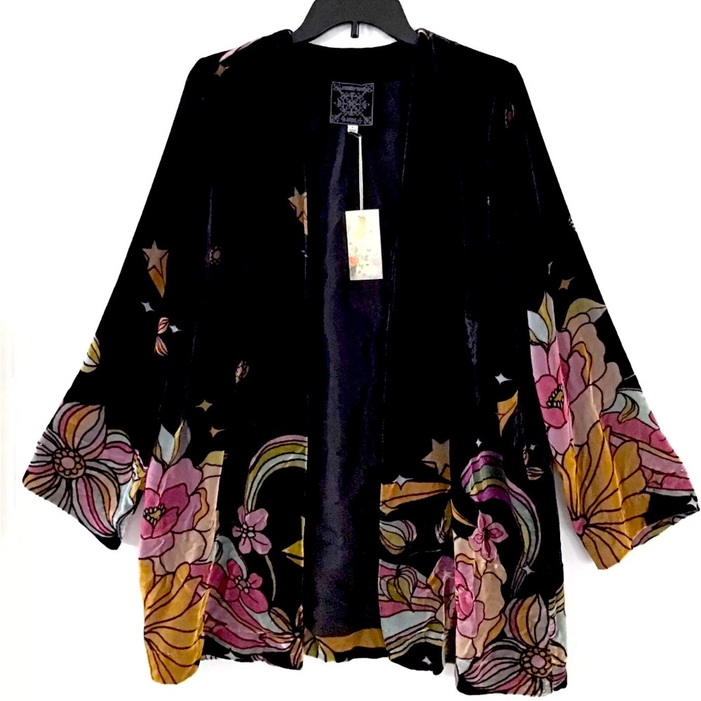 Johnny Was kimono Jade Andy Black floral velvet Medium NEW